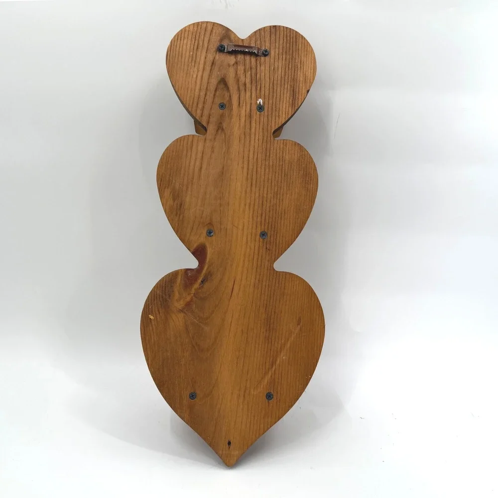VTG Triple Bow Heart 3-Tier Hanging Wooden Shelf Rustic Country Farmhouse Decor